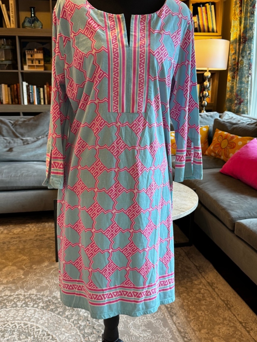 Barbara Erickson Southern Coastal Pink and Blue cotton shirt dress